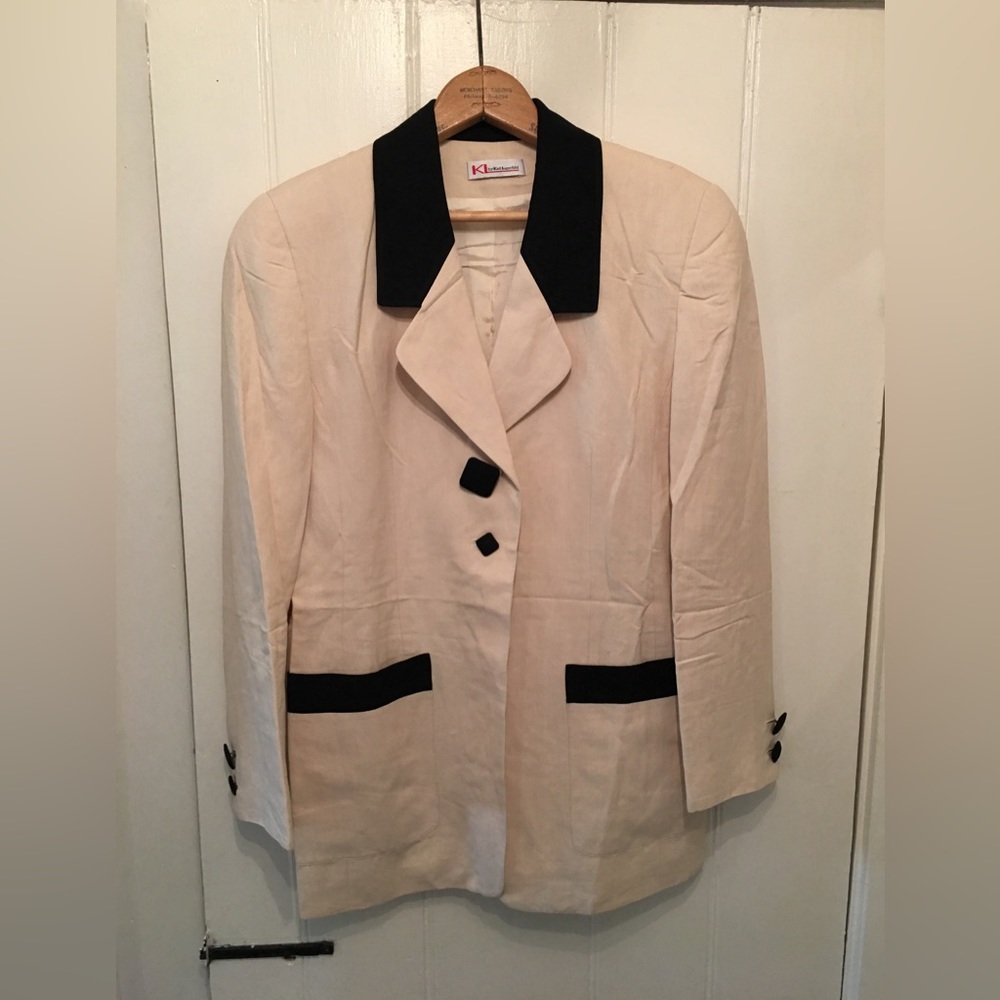 1980s Karl Lagerfeld Lined Jacket Blazer Geometric Buttons Made in Italy Size 6